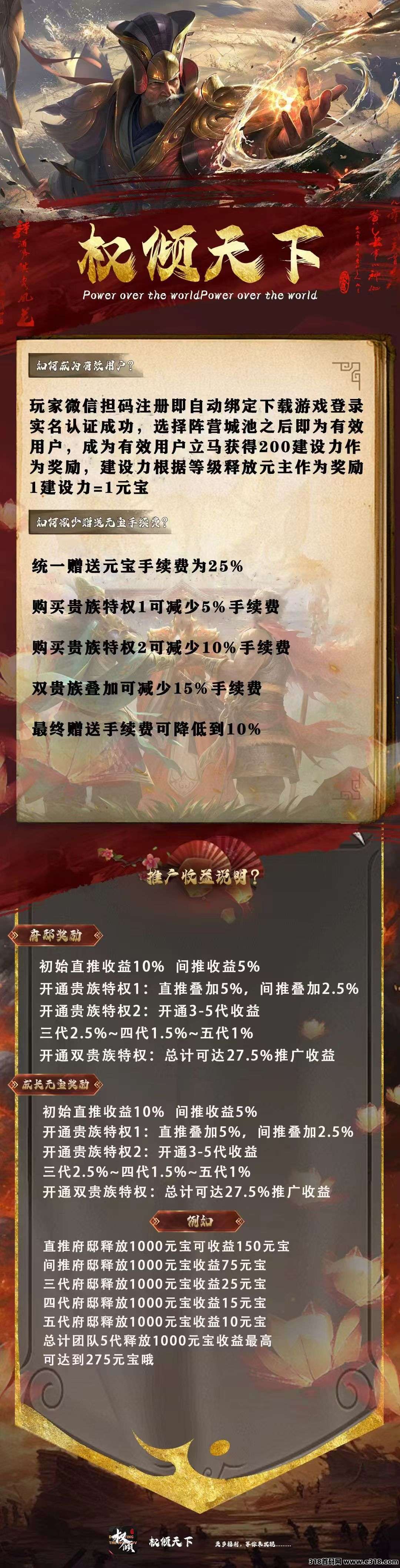 权倾天下，开盘元宝价格高，玩法超级简单，每日府邸5个广告领取1元宝