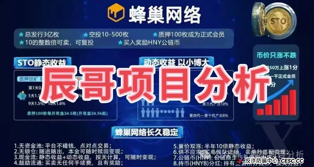 蜂巢网络STO(HNY)分红类资金盘骗局,大量单割,即将崩盘跑路!
