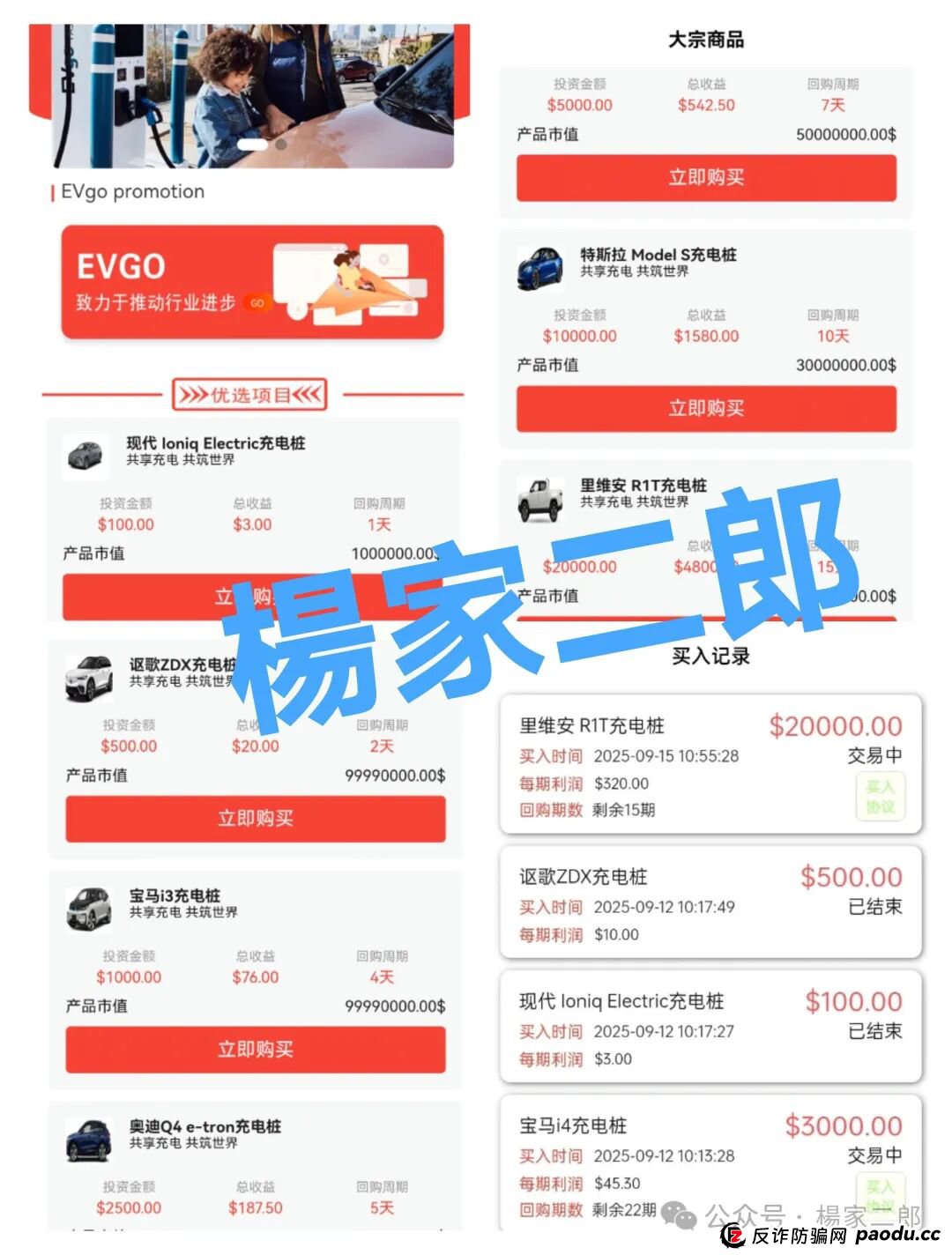 高度风险预警:套牌EVgo充电桩的超级分红类短命杀猪盘骗局,正在收割国内投资