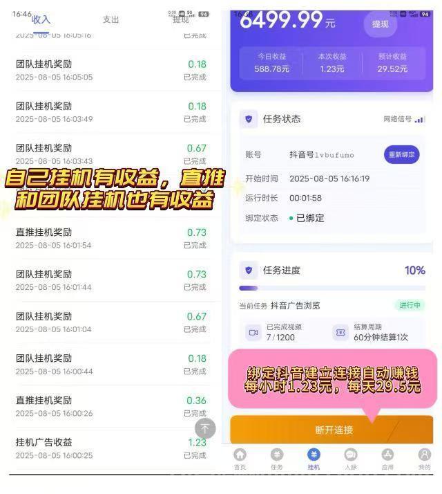 新云推AI挂机关屏日躺30+：抖音自动关赞评每小时1.23元，次日微信秒提无门槛